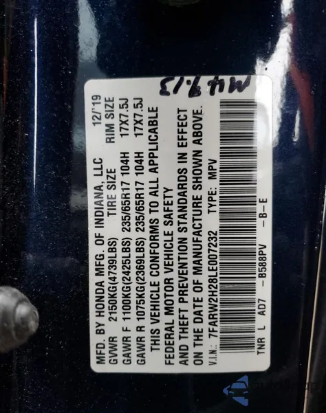 2020 Honda Cr-V Lx from USA, damaged, VIN 7FARW2H28LE007232